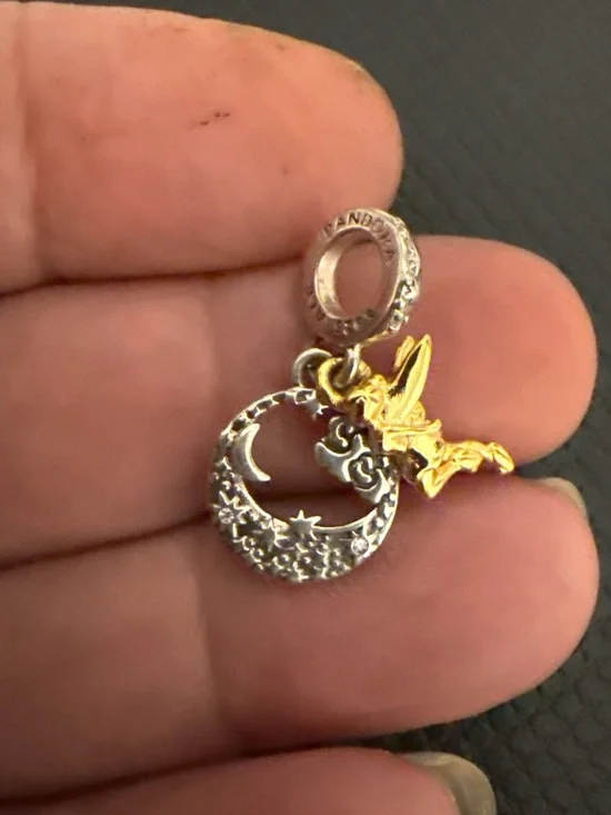 Disney Gold Tinker Bell with Silver Starry Moon Charm Pendant - Picture 3 of 5